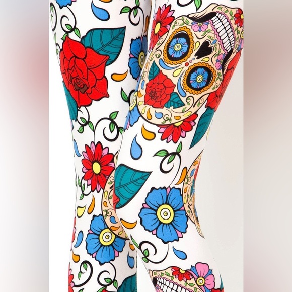 Dia De Los Musertos Sugar Skull Rose Day of the Dead soft Leggings XS - Picture 4 of 17